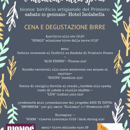 Cena con degustazione di birre Bionoc - Hotel Isolabella - Primiero - Trentino